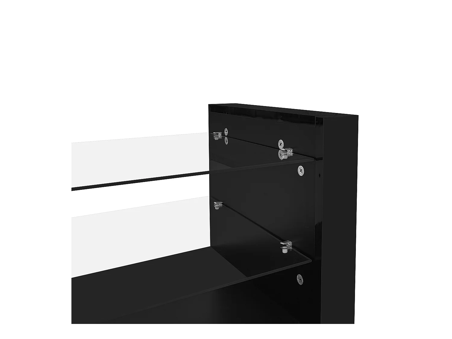 Zwarte tv-meubel met 2 deuren en glazen legplanken, LED-verlichting - geschikt voor woonkamer en kantoor