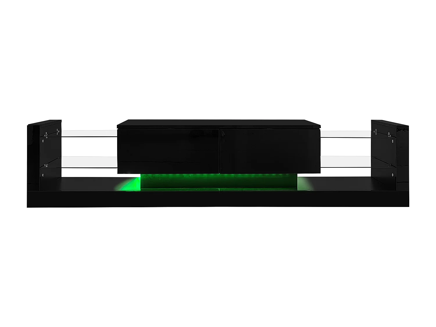 Schwarzes TV-Board mit 2 Türen und Glasböden, LED-Beleuchtung - für Wohnzimmer und Büro