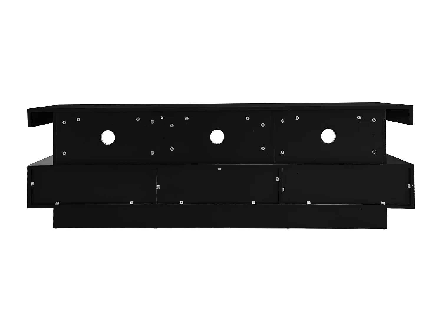 Meuble TV noir avec 3 tiroirs de rangement et étagères, éclairage LED - pour salon