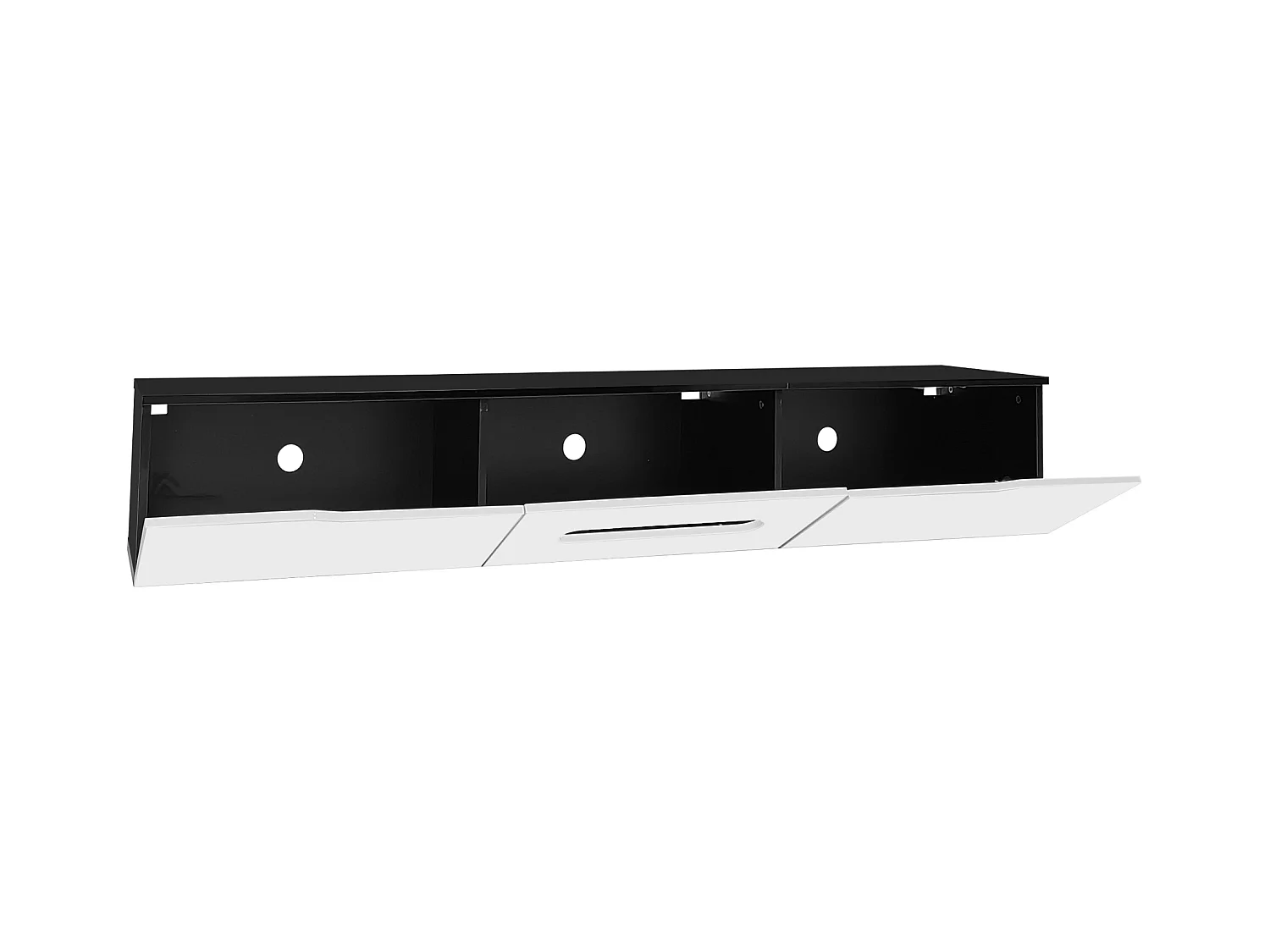 Meuble TV 180 cm avec 3 portes blanches et éclairage LED 16 couleurs - noir