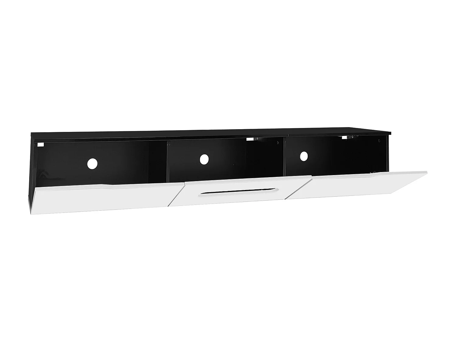 Meuble TV 180 cm avec 3 portes blanches et éclairage LED 16 couleurs - noir