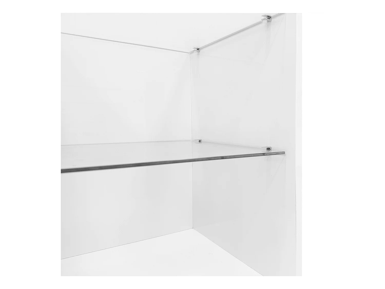 Meuble TV 180 cm avec 2 portes et étagères de rangement en verre - Blanc et naturel