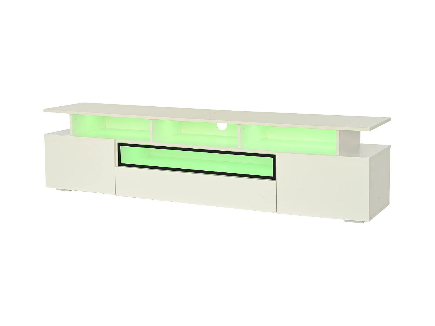 Meuble TV 180 cm avec éclairage LED, 2 portes et 1 tiroir de rangement - Blanc