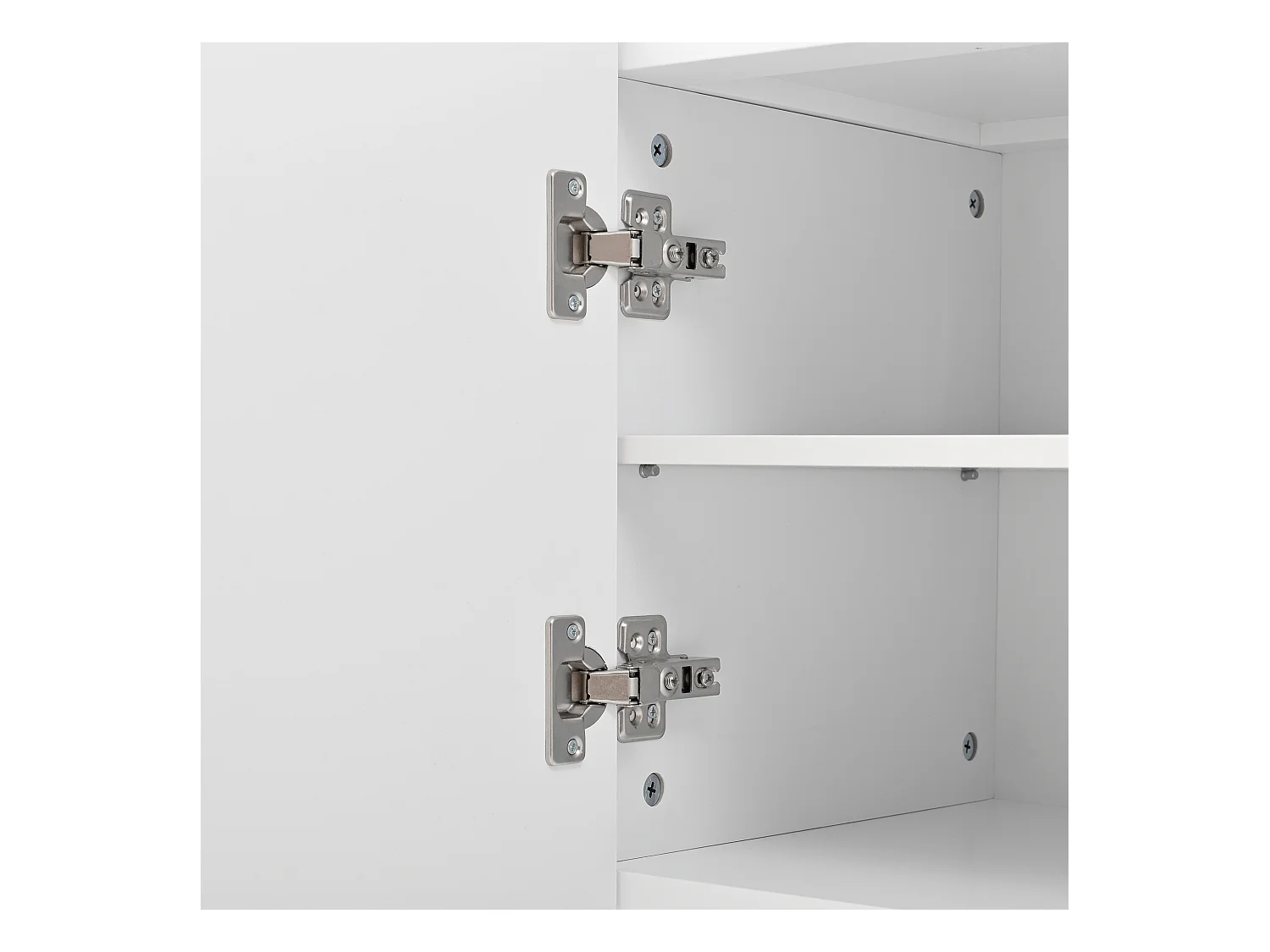 Meuble TV blanc avec 3 portes et 2 tiroirs, poignées et pieds dorés - pour salon