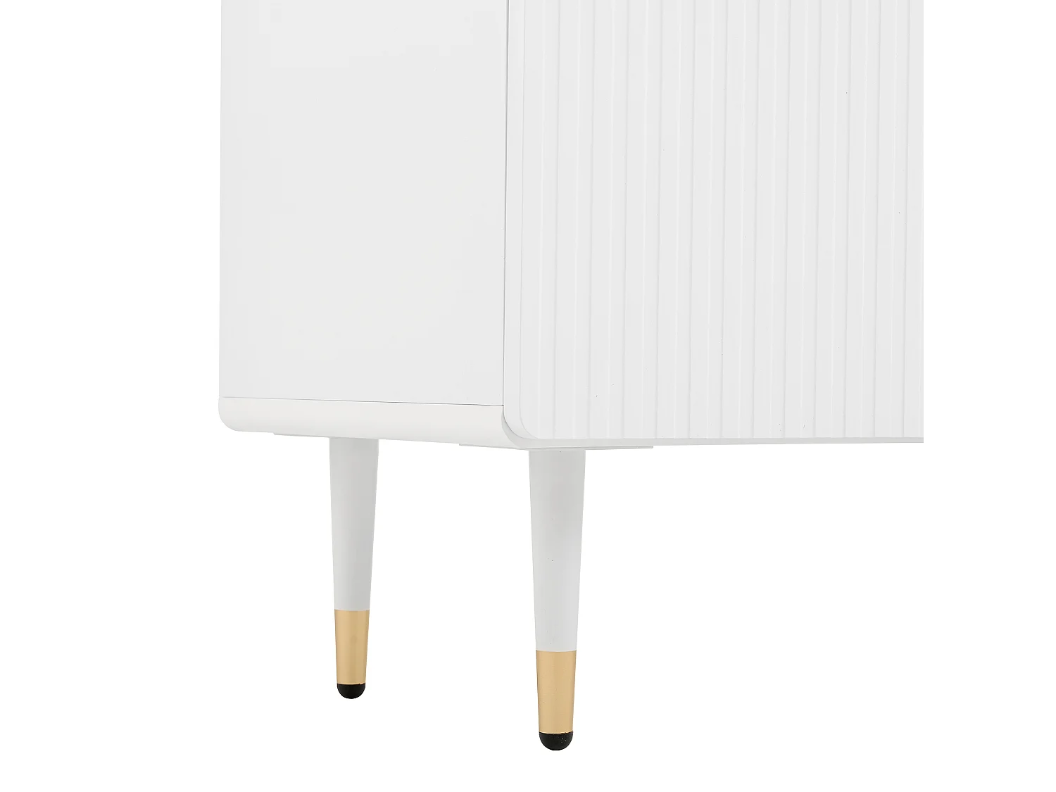 Meuble TV blanc avec 3 portes et 2 tiroirs, poignées et pieds dorés - pour salon