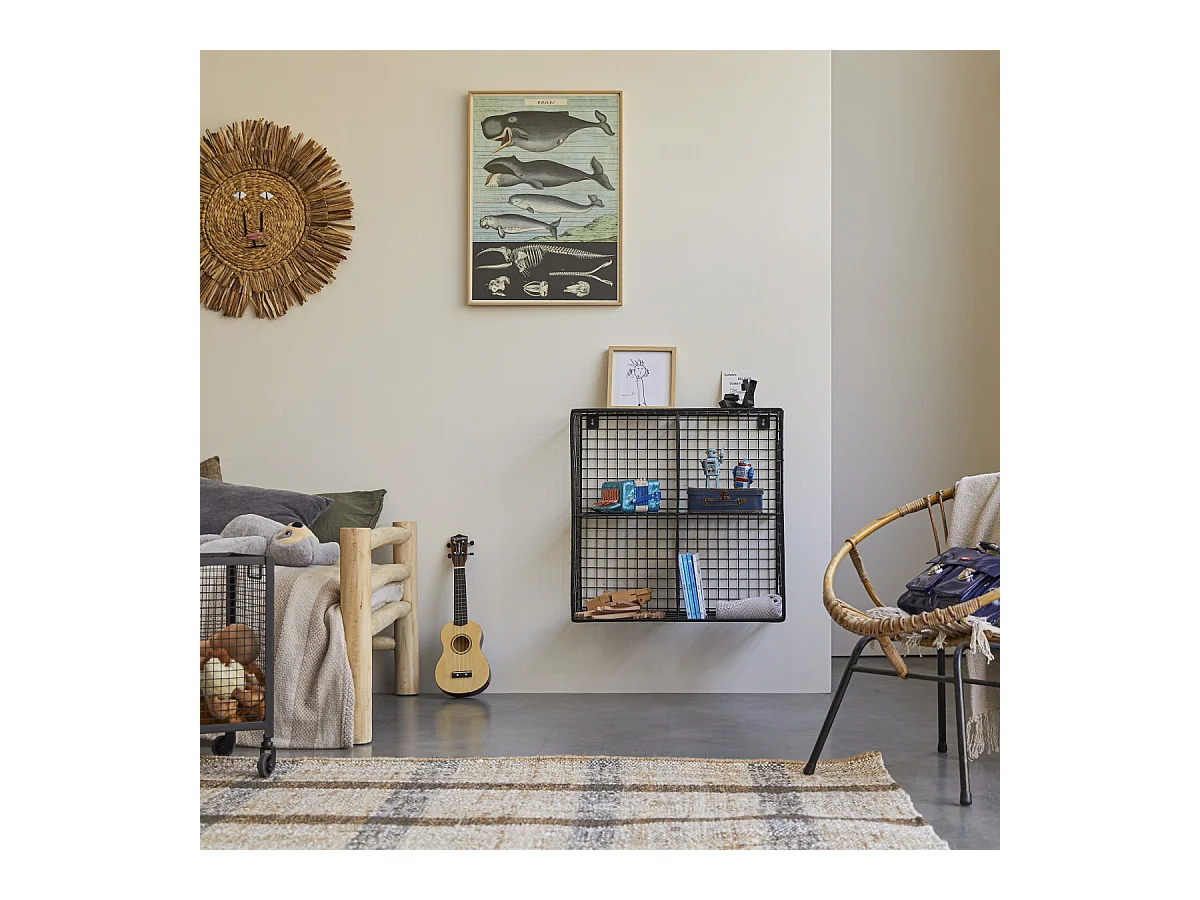 Verstaufach für Kinderzimmer, aus Metall, 4 Fächer 65 cm