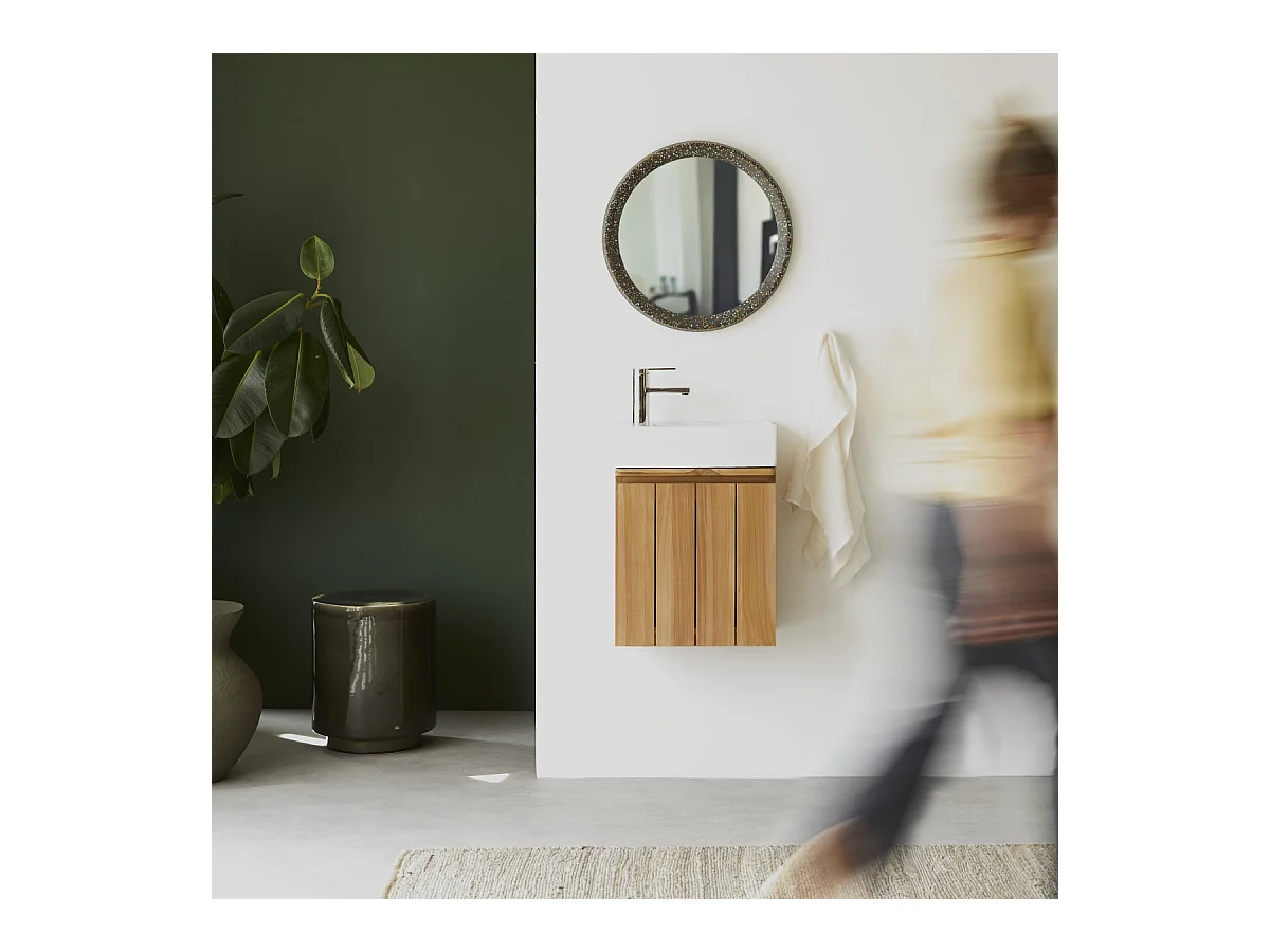 Handwaschbecken-Unterschrank Jill aus Teakholz und Keramik, 40 cm