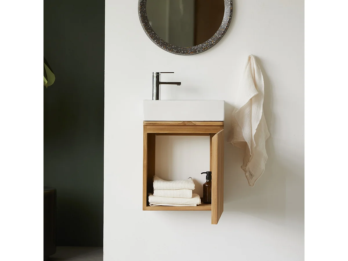 Mobile lavamani in legno di teak e ceramica 40 Jill