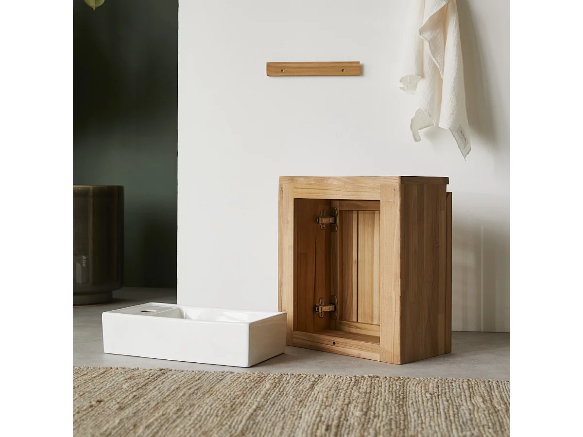Mobile lavamani in legno di teak e ceramica 40 Jill