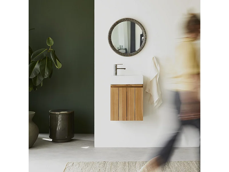 Mobile lavamani in legno di teak e ceramica 40 Jill