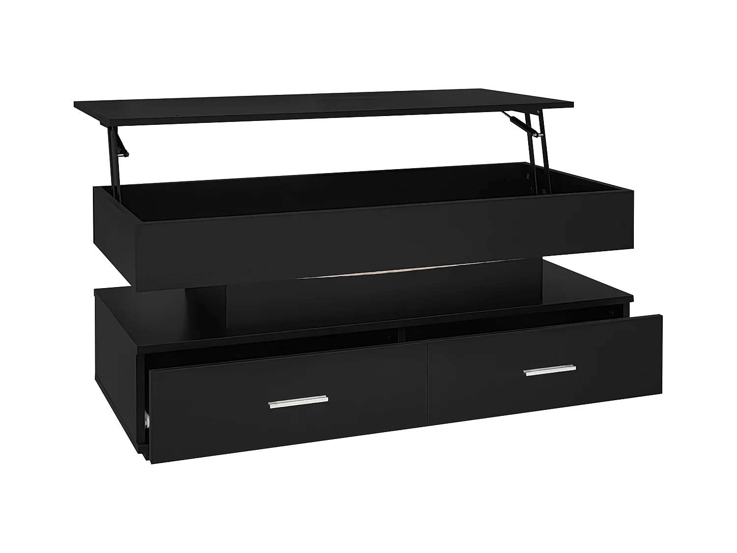 Mesa de centro LED con 2 cajones de almacenamiento y tablero regulable en altura - negra