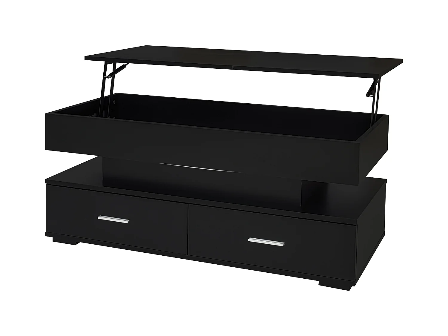 Mesa de centro LED con 2 cajones de almacenamiento y tablero regulable en altura - negra