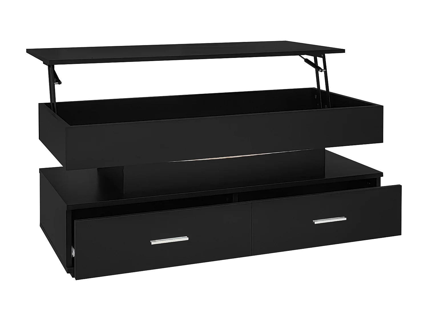 Table basse relevable avec 2 tiroirs de rangement et  éclairage LED - Noir