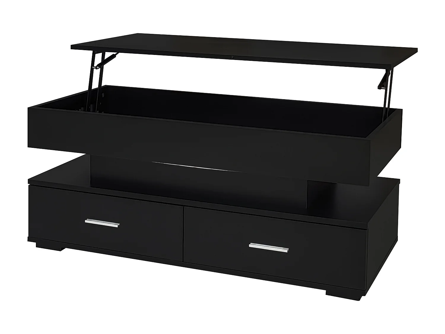 Table basse relevable avec 2 tiroirs de rangement et  éclairage LED - Noir
