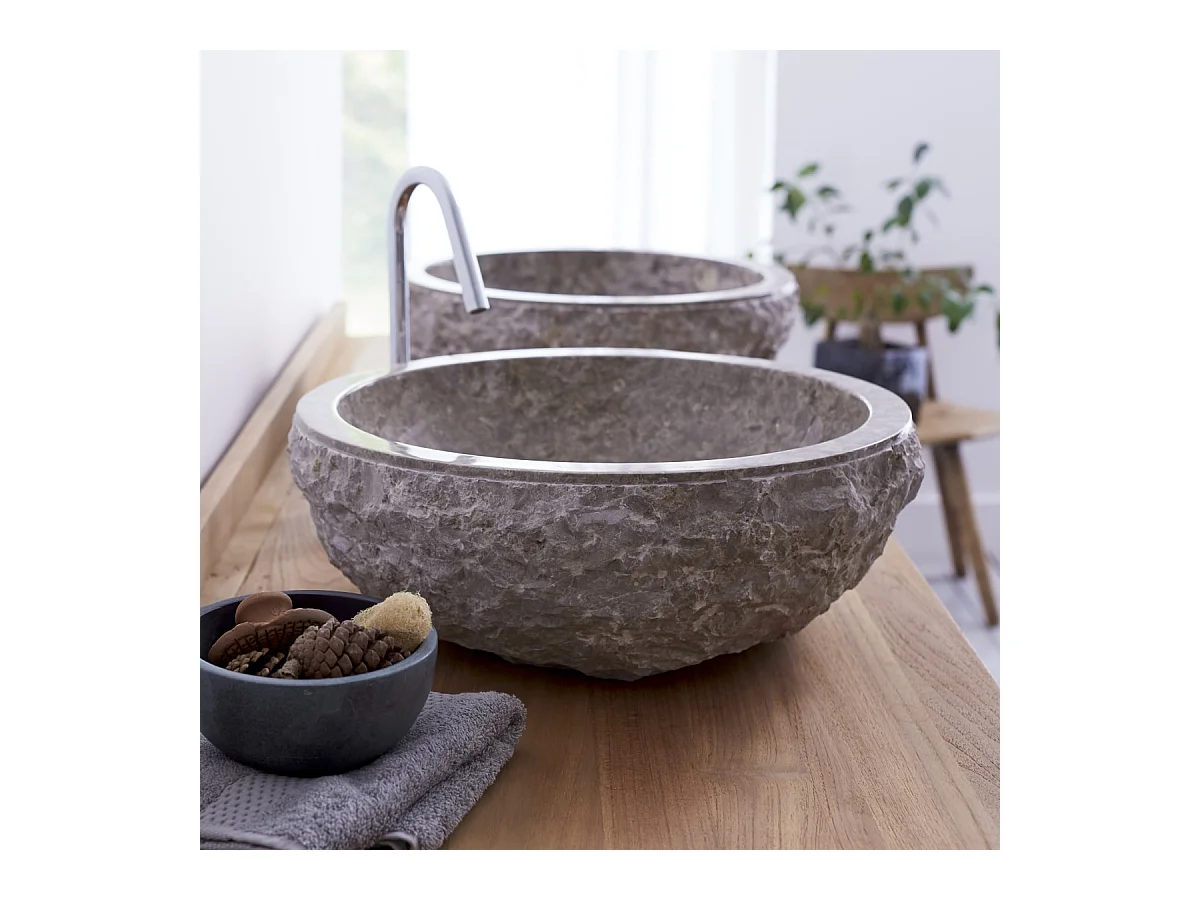 Lavabo da appoggio in marmo grigio stile naturale bagno Tikamoon