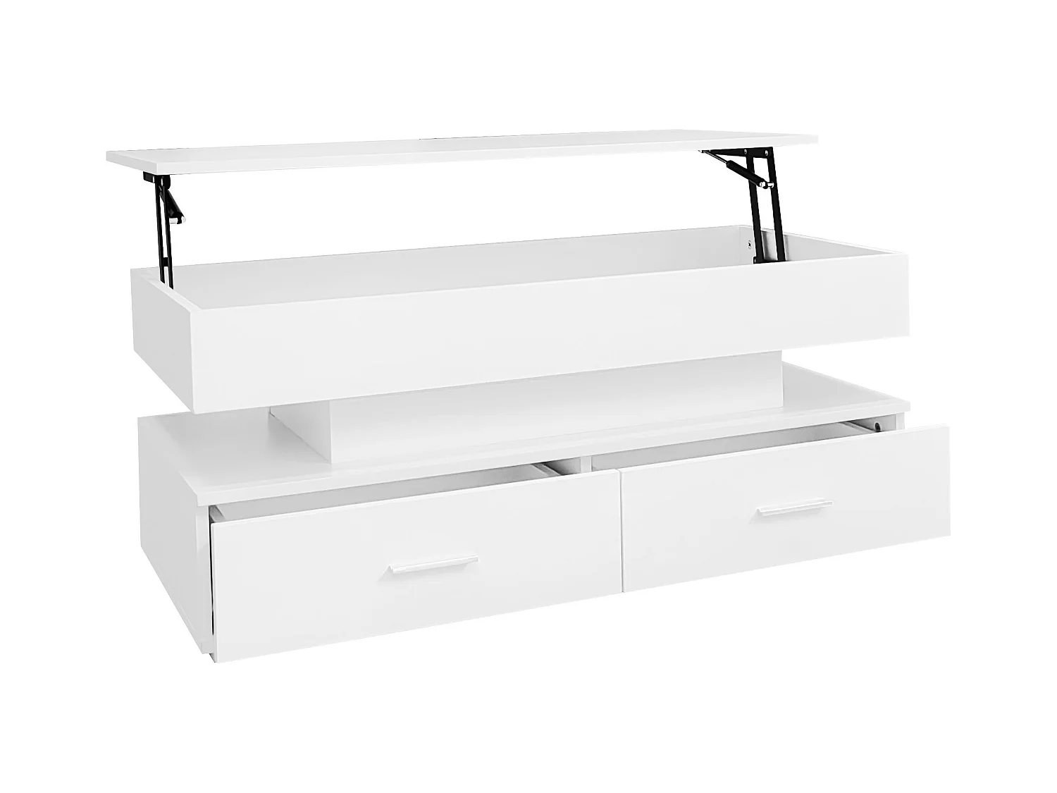 LED-Couchtisch mit 2 Aufbewahrungsschubladen und höhenverstellbarer Tischplatte - weiß