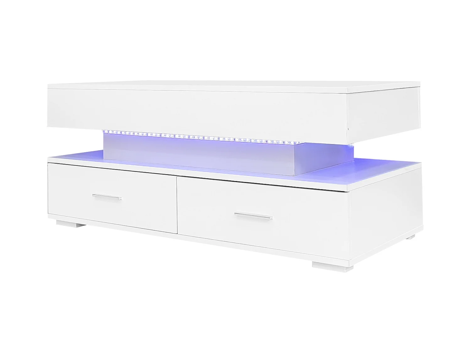 LED-Couchtisch mit 2 Aufbewahrungsschubladen und höhenverstellbarer Tischplatte - weiß