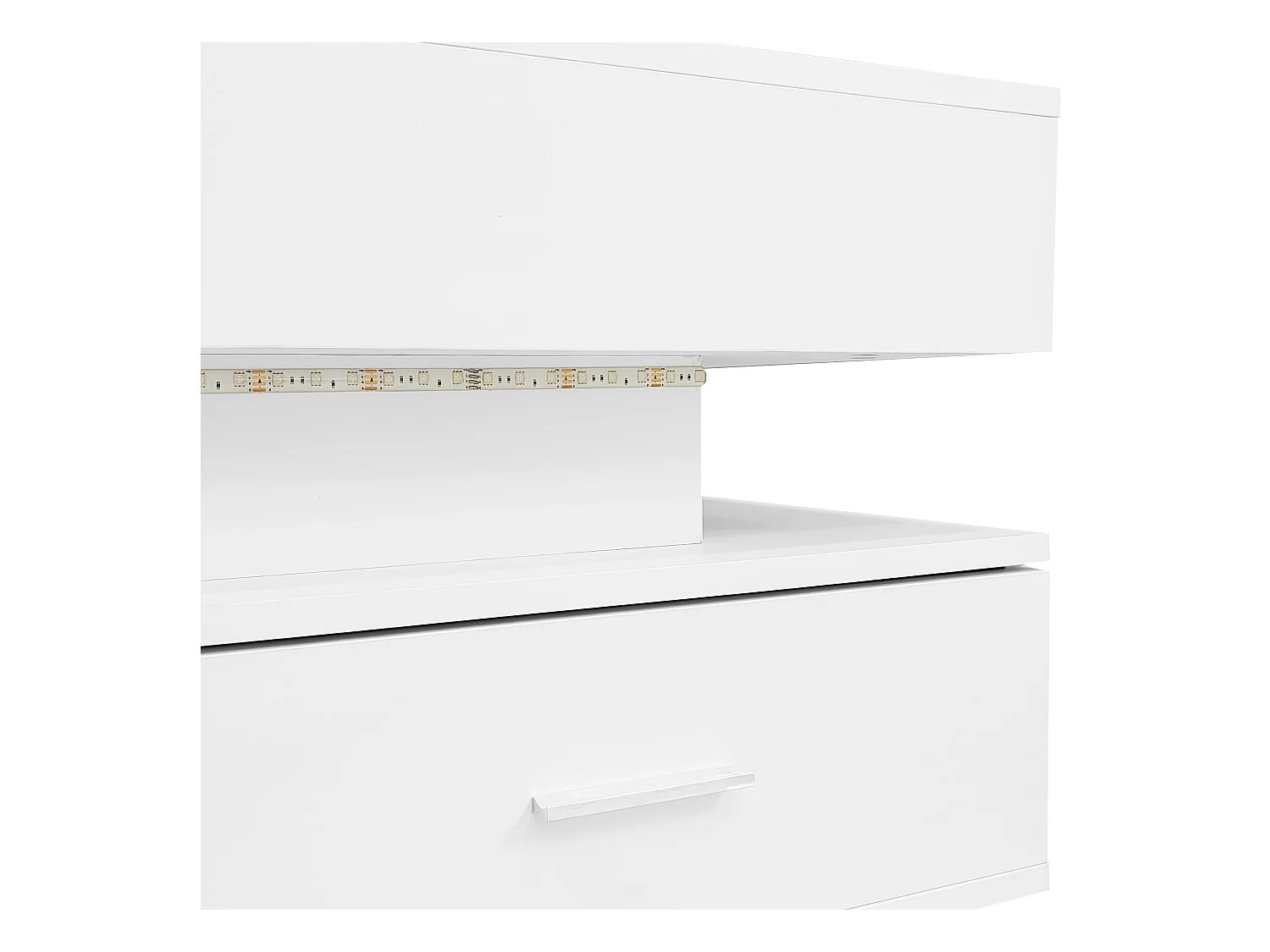 Table basse relevable avec 2 tiroirs de rangement et  éclairage LED - Blanc