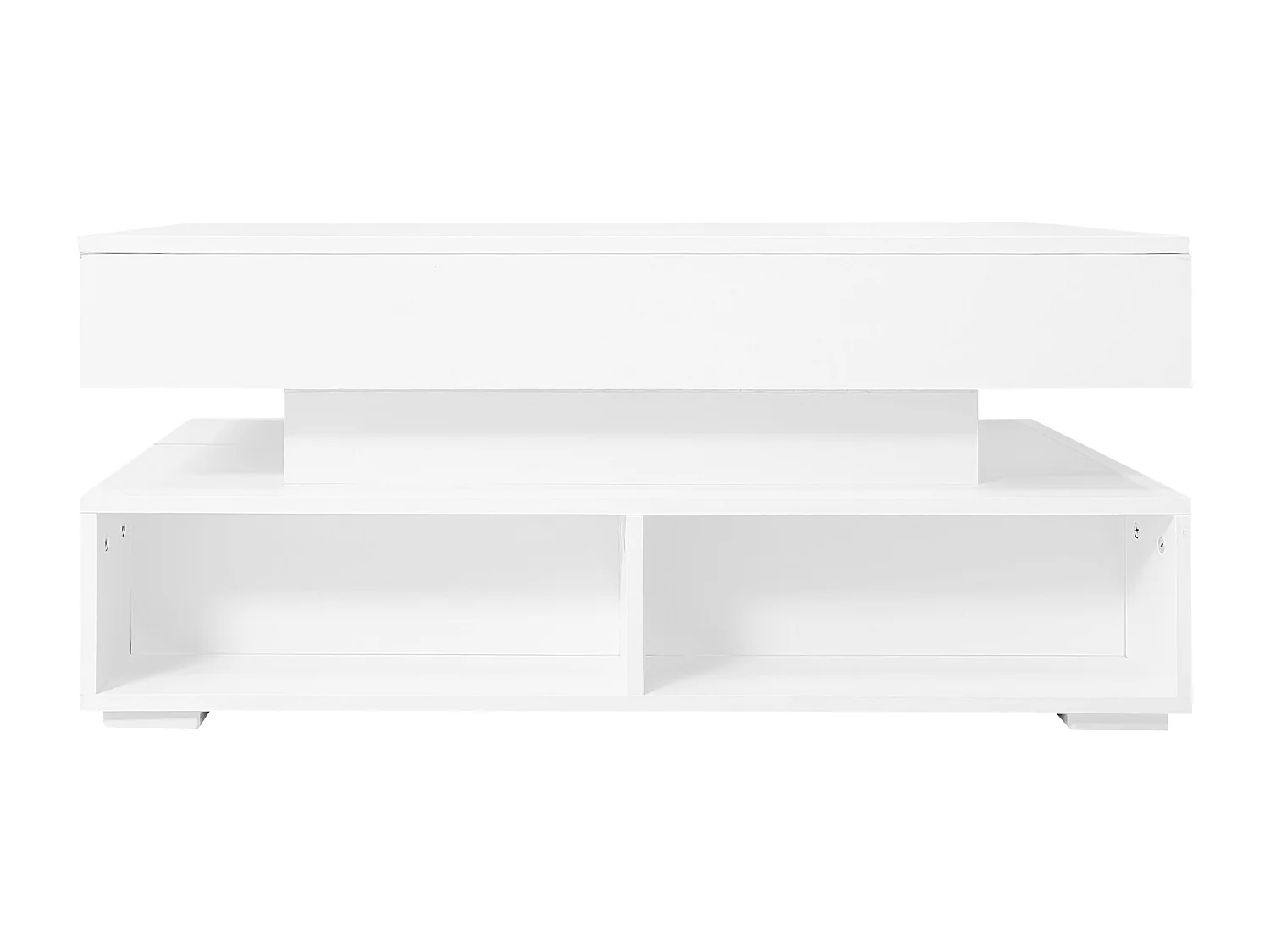 Table basse relevable avec 2 tiroirs de rangement et  éclairage LED - Blanc
