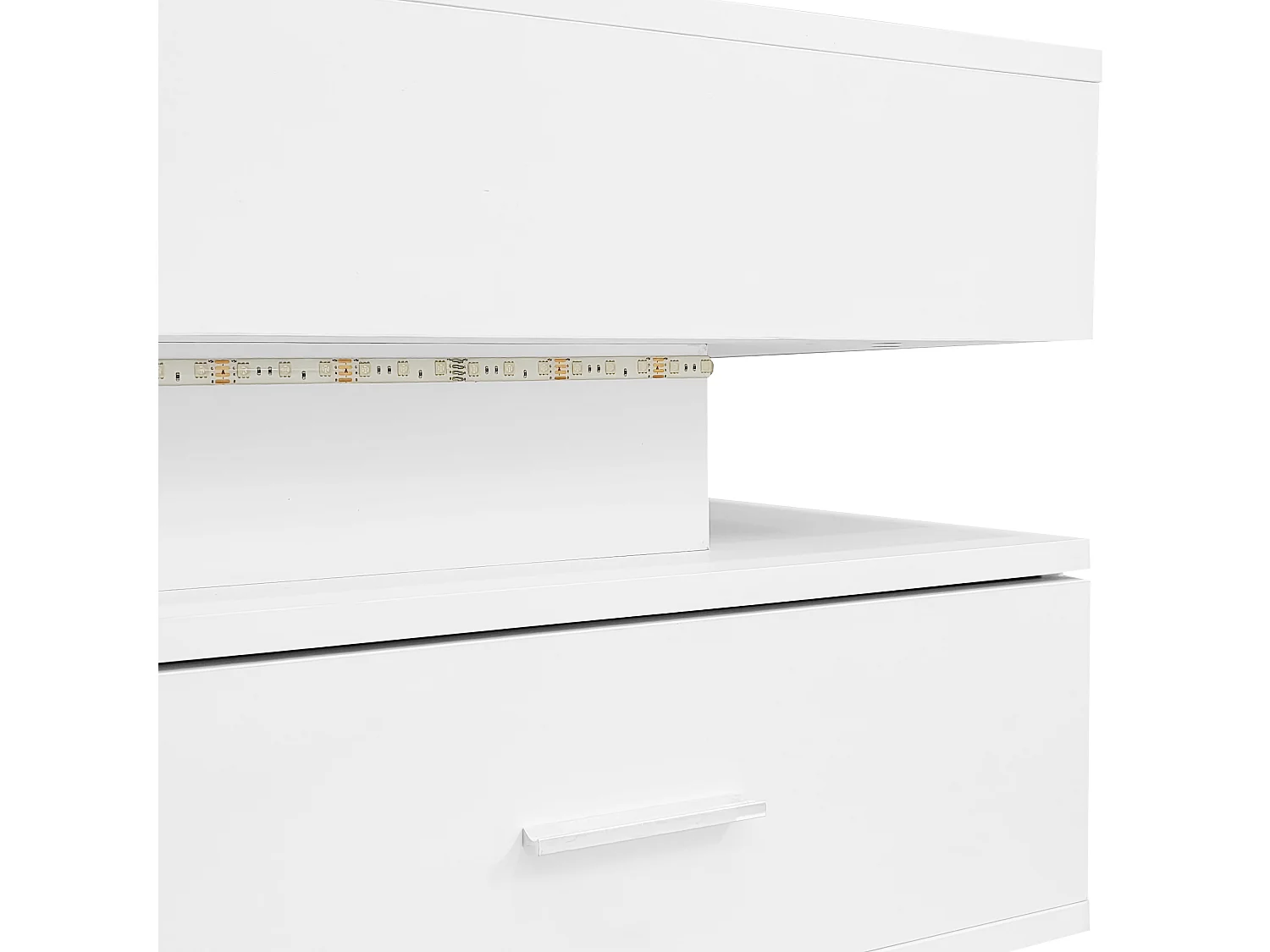 Table basse relevable avec 2 tiroirs de rangement et  éclairage LED - Blanc