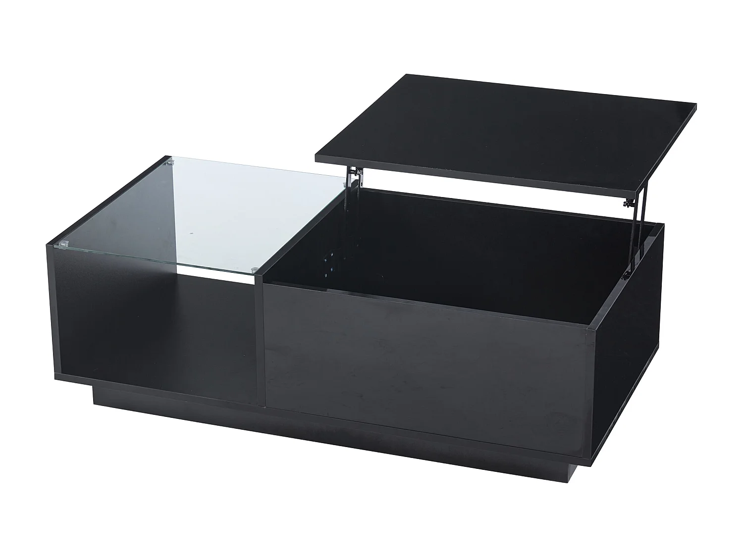 Table basse relevable avec éclairage LED et rangement ouvert - Noir