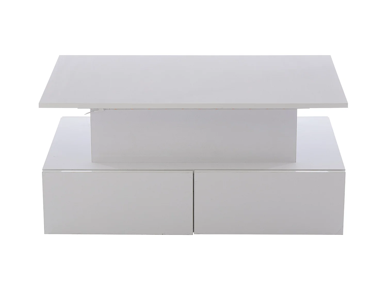Tavolino da caffè bianco con 4 cassetti e piano sollevabile, illuminazione LED - per soggiorno e ufficio