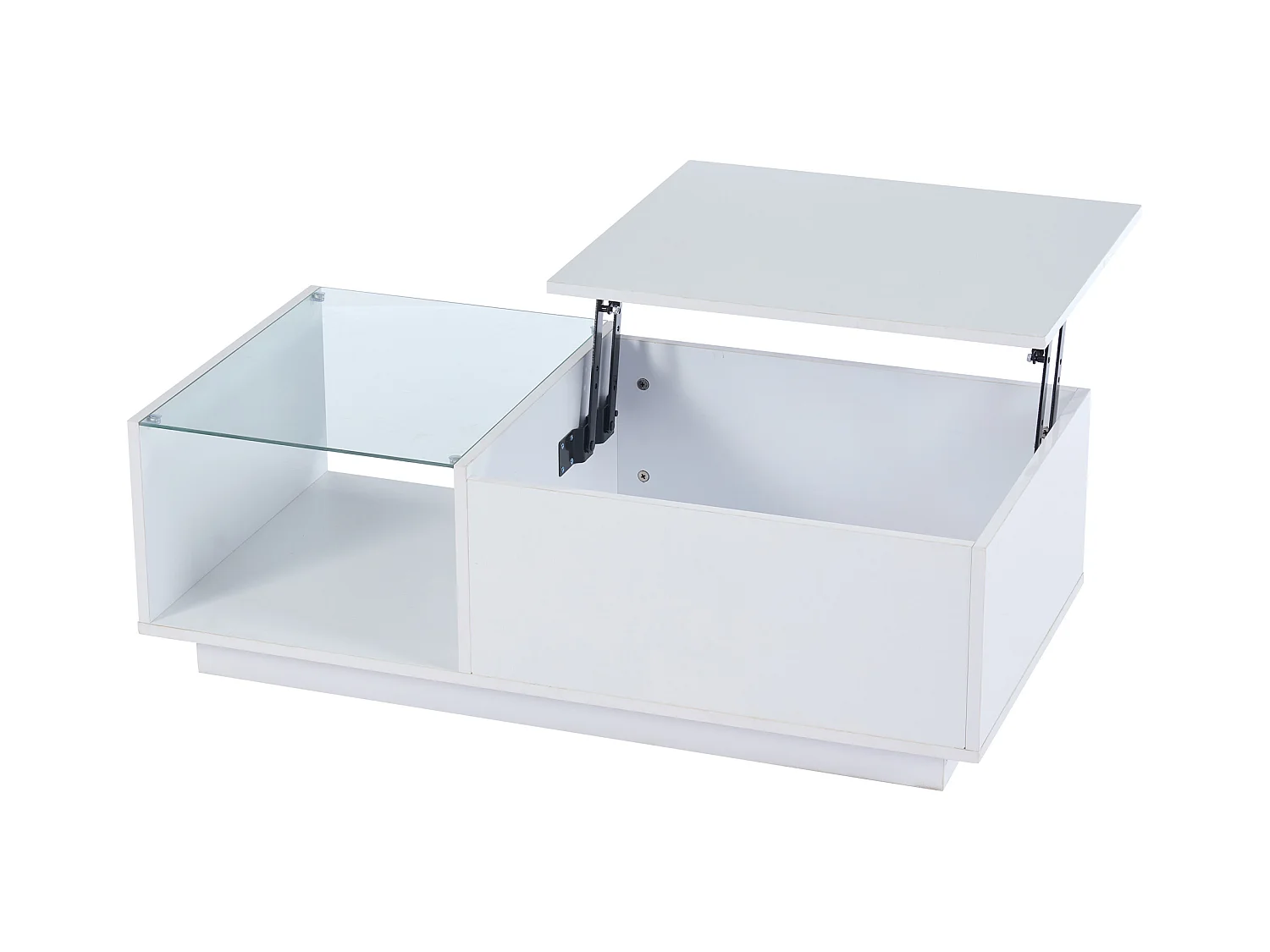 Table basse relevable avec éclairage LED et rangement ouvert - Blanc