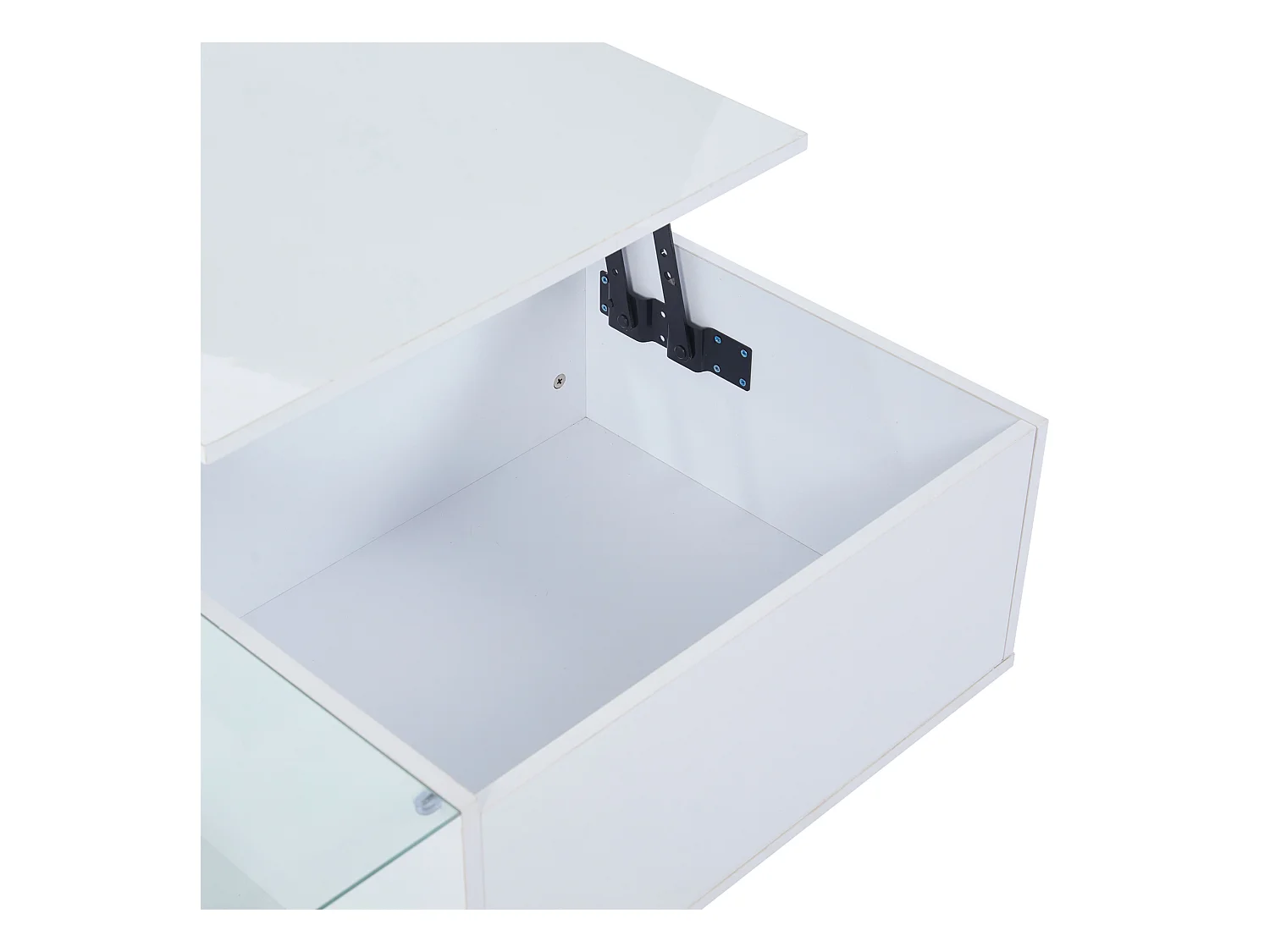 Table basse relevable avec éclairage LED et rangement ouvert - Blanc