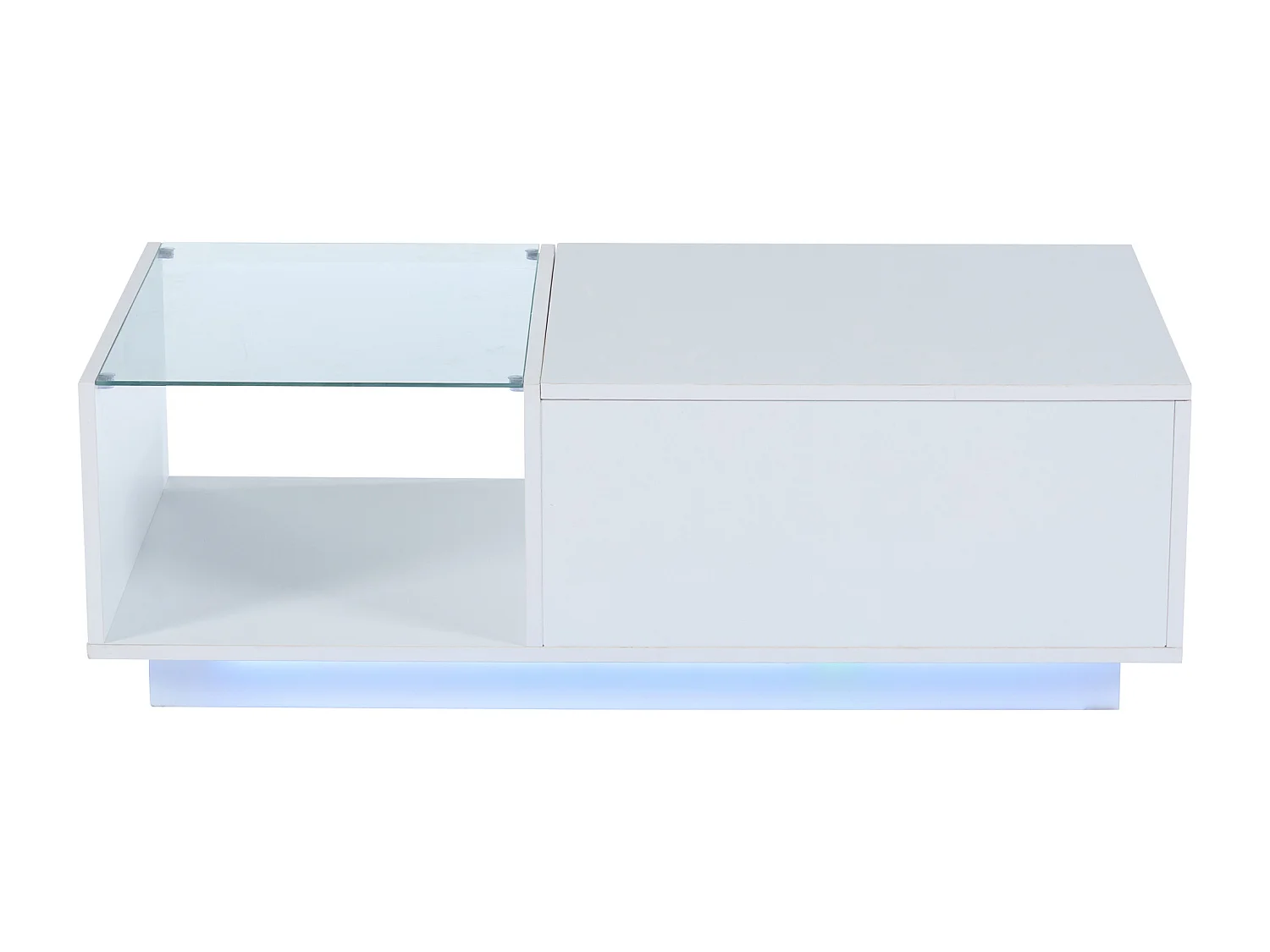 Table basse relevable avec éclairage LED et rangement ouvert - Blanc
