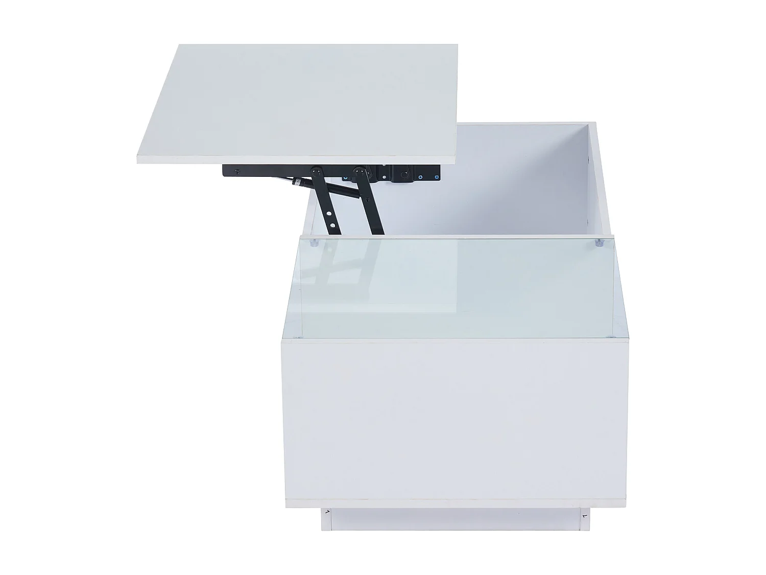 Table basse relevable avec éclairage LED et rangement ouvert - Blanc