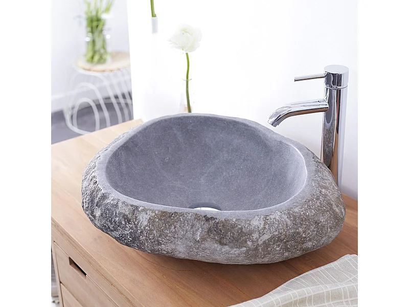 Lavabo da appoggio in pietra naturale di fiume bagno design Tikamoon