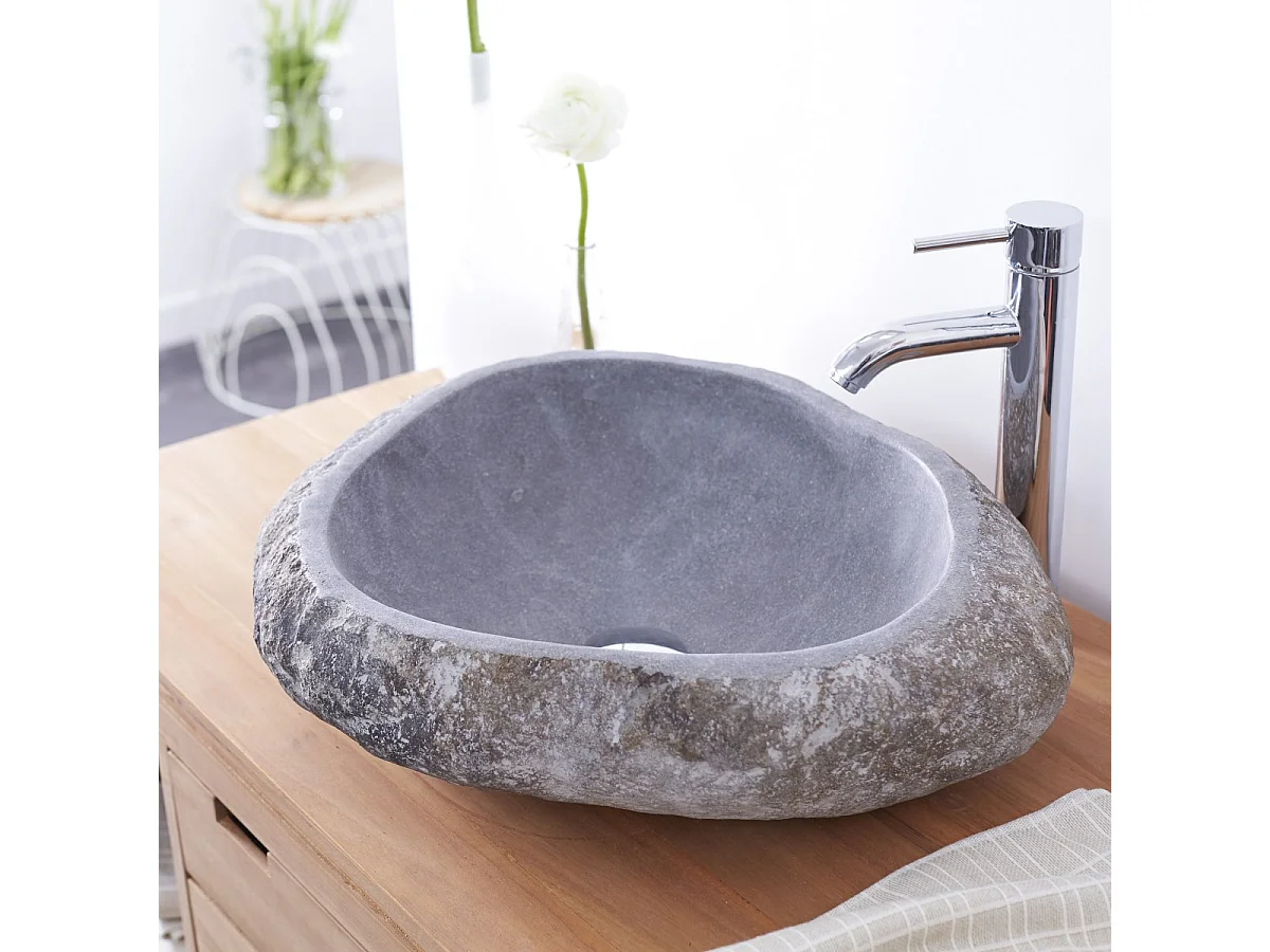 Lavabo da appoggio in pietra naturale di fiume bagno design Tikamoon