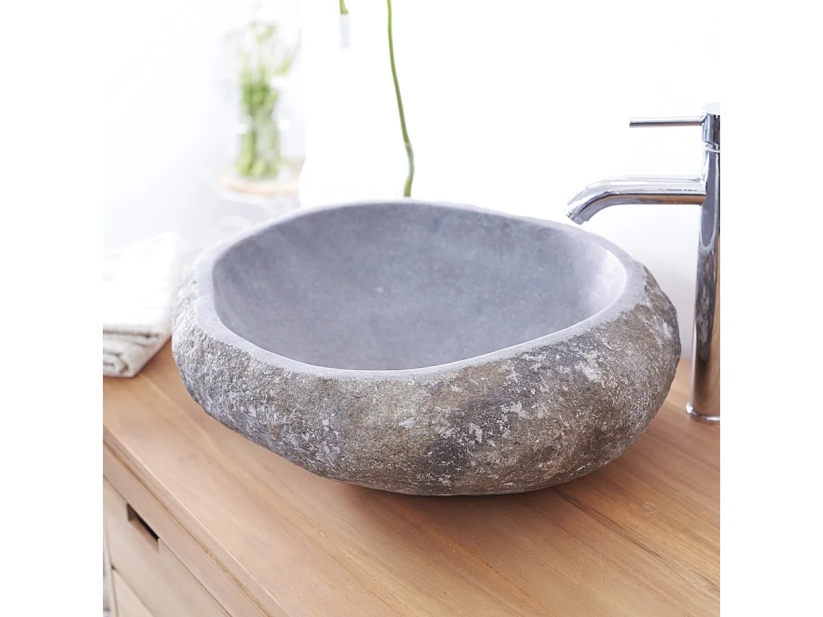 Lavabo da appoggio in pietra naturale di fiume bagno design Tikamoon