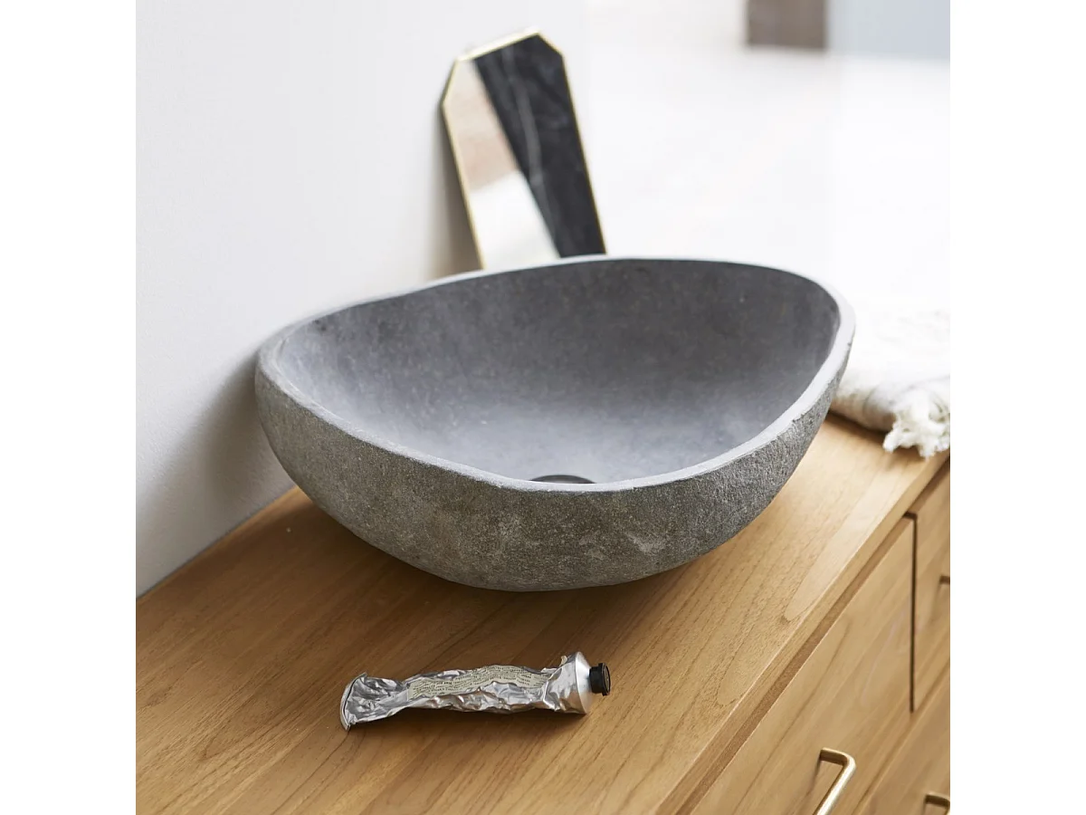 Lavabo da appoggio in pietra naturale di fiume bagno design Tikamoon