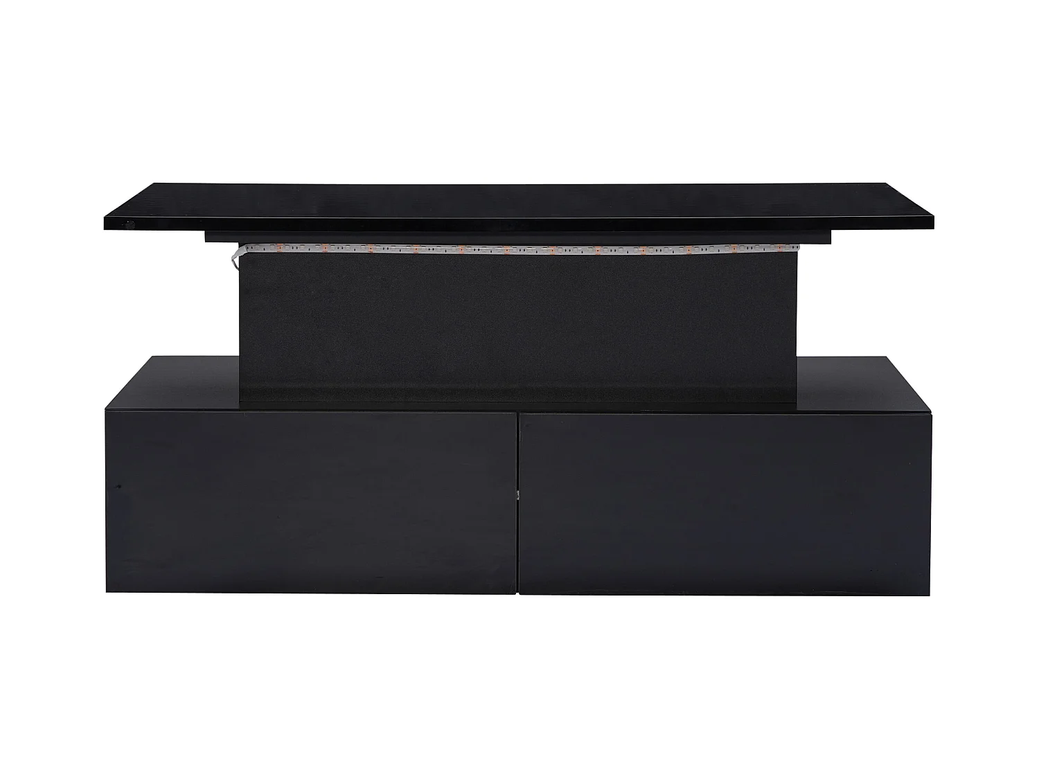 Mesa de centro negra con 4 cajones y tablero elevable, iluminación LED - para salón y oficina