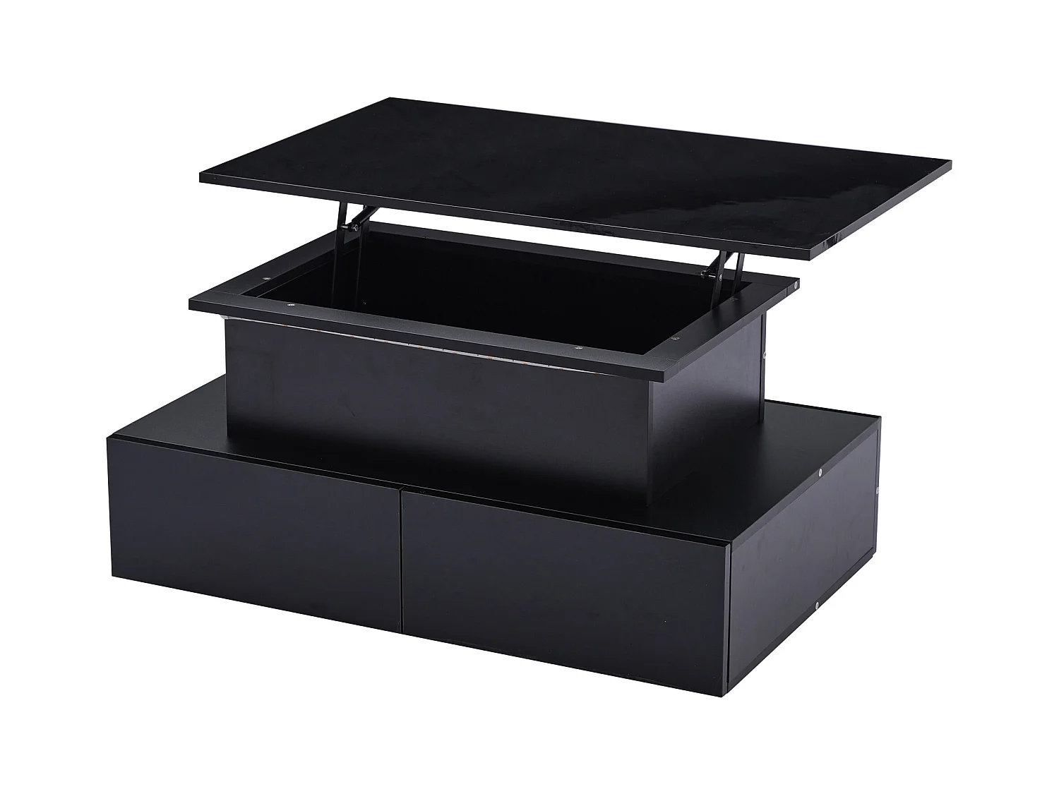 Mesa de centro negra con 4 cajones y tablero elevable, iluminación LED - para salón y oficina