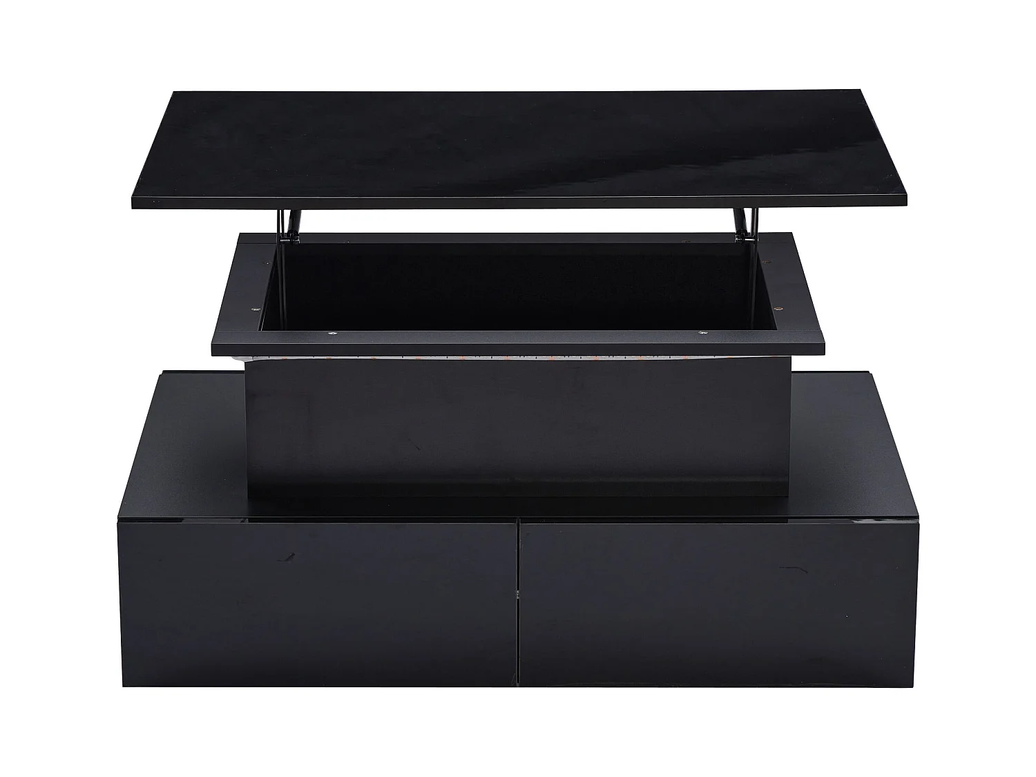 Mesa de centro negra con 4 cajones y tablero elevable, iluminación LED - para salón y oficina
