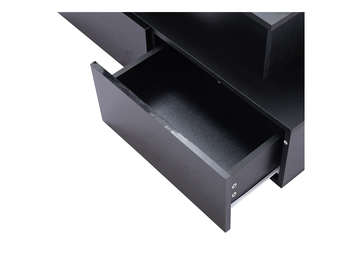 Mesa de centro negra con 4 cajones y tablero elevable, iluminación LED - para salón y oficina