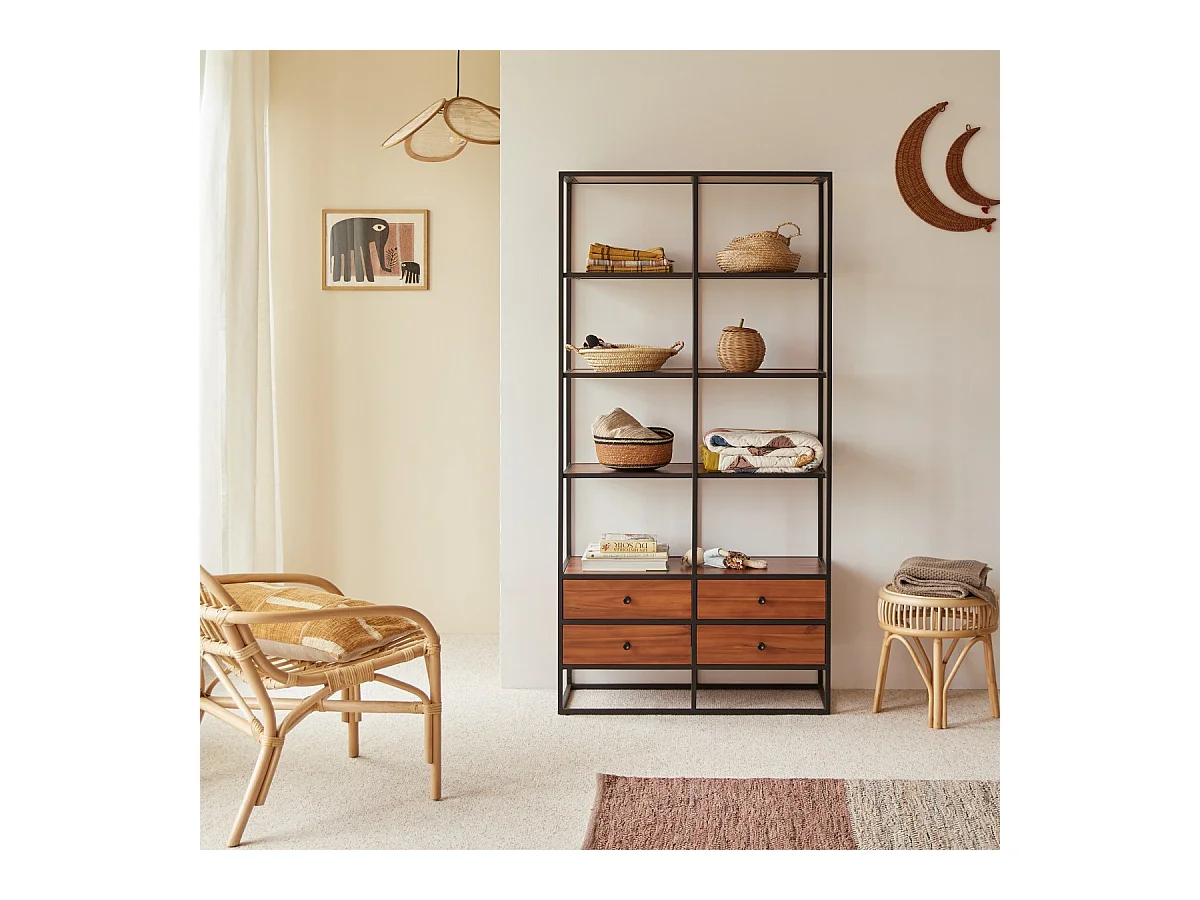 Kinderbücherregal aus massiver Akazie und Metall 175 cm Agra