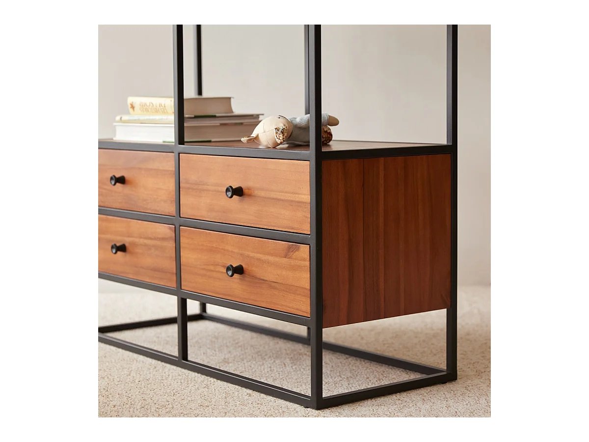 Kinderbücherregal aus massiver Akazie und Metall 175 cm Agra