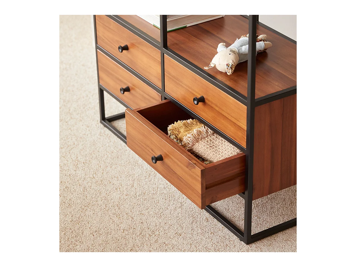 Kinderbücherregal aus massiver Akazie und Metall 175 cm Agra