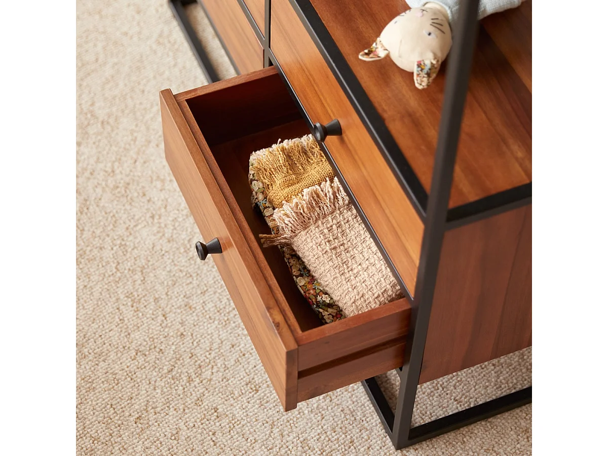 Kinderbücherregal aus massiver Akazie und Metall 175 cm Agra