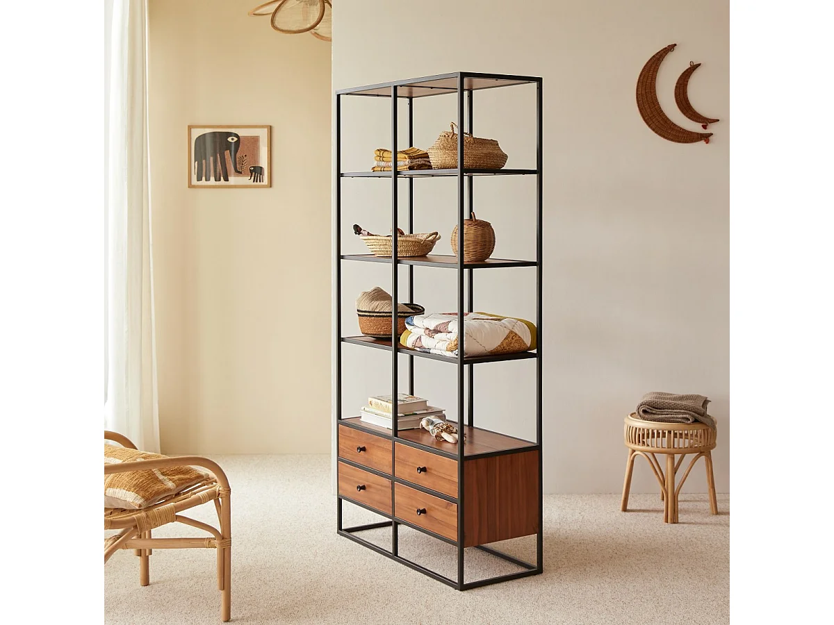 Kinderbücherregal aus massiver Akazie und Metall 175 cm Agra