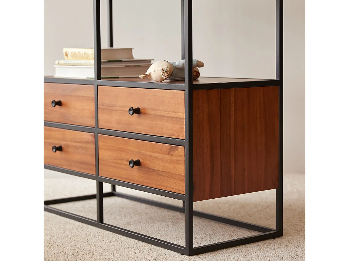 Kinderbücherregal aus massiver Akazie und Metall 175 cm Agra