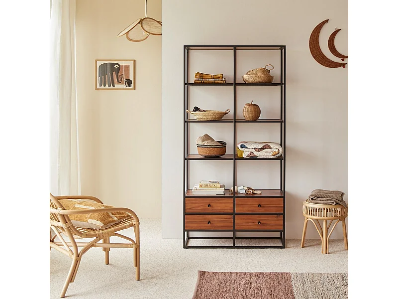 Libreria per bambini in legno di acacia e metallo 175 Agra