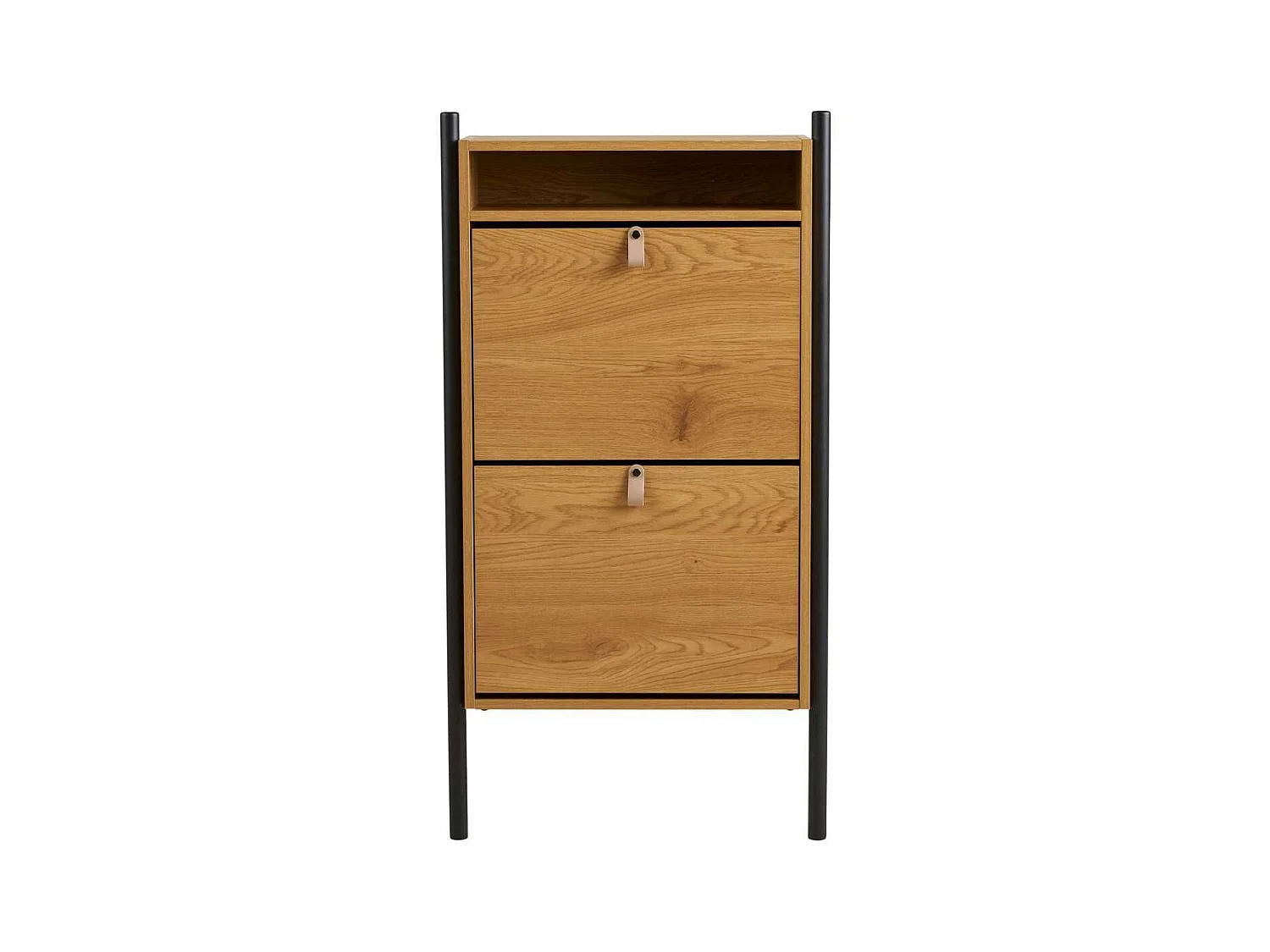 Meuble à chaussures 2 portes basculantes en mélaminé aspect chêne clair - VALTIS