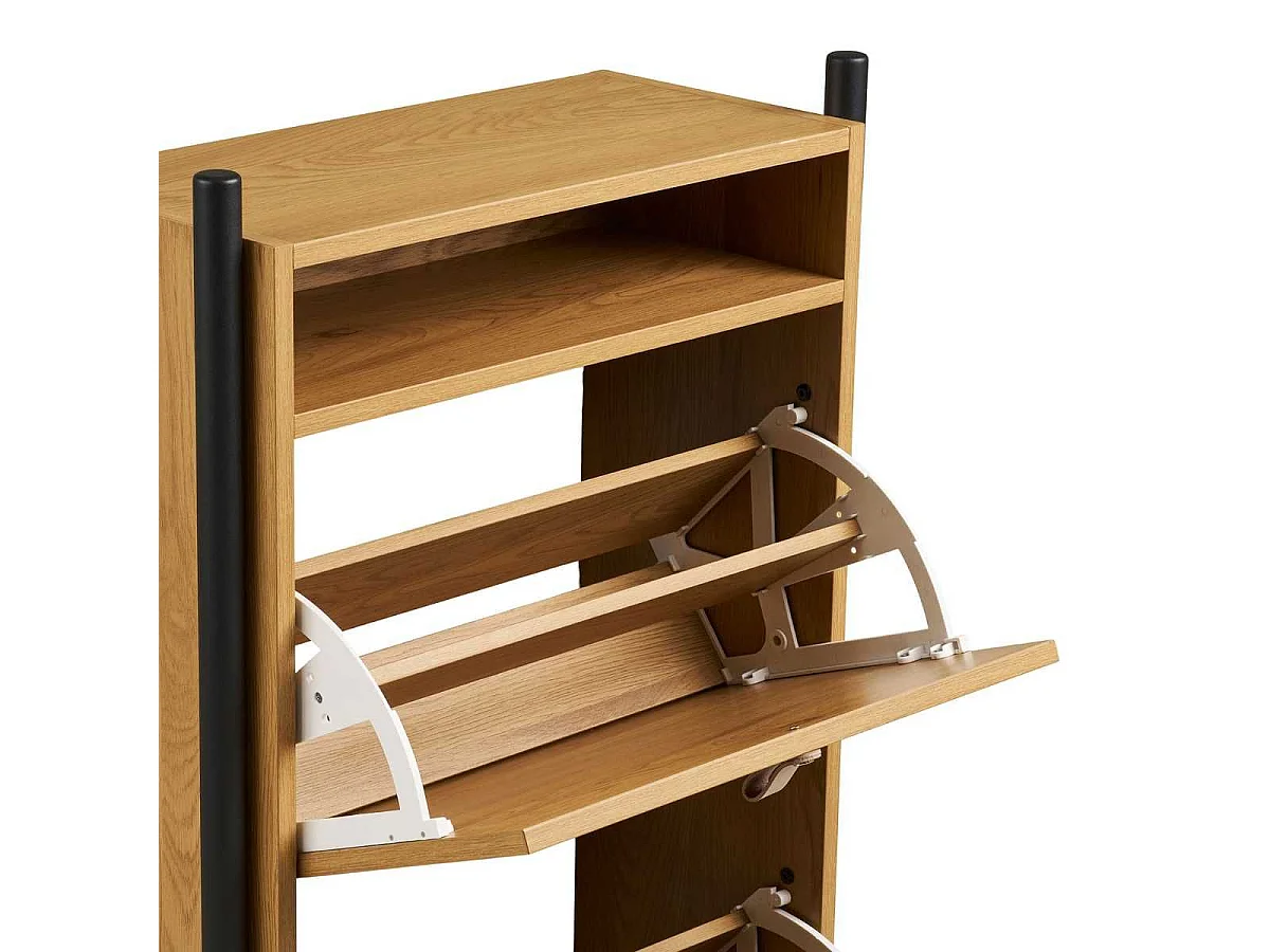 Meuble à chaussures 2 portes basculantes en mélaminé aspect chêne clair - VALTIS