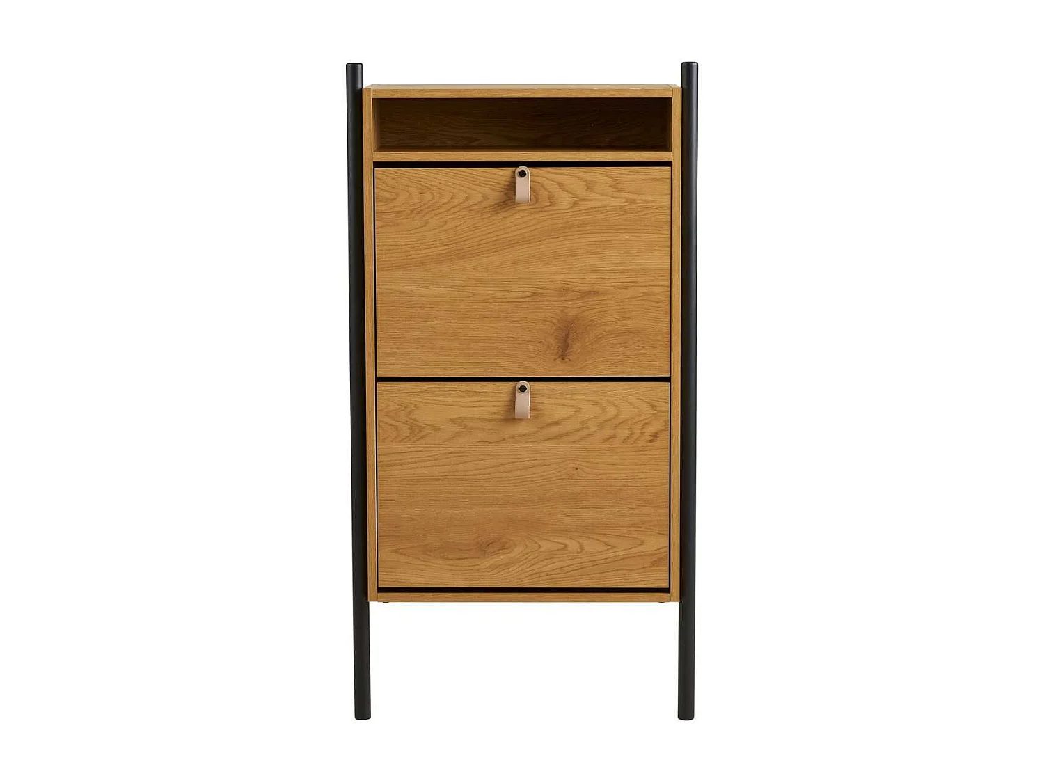 Meuble à chaussures 2 portes basculantes en mélaminé aspect chêne clair - VALTIS