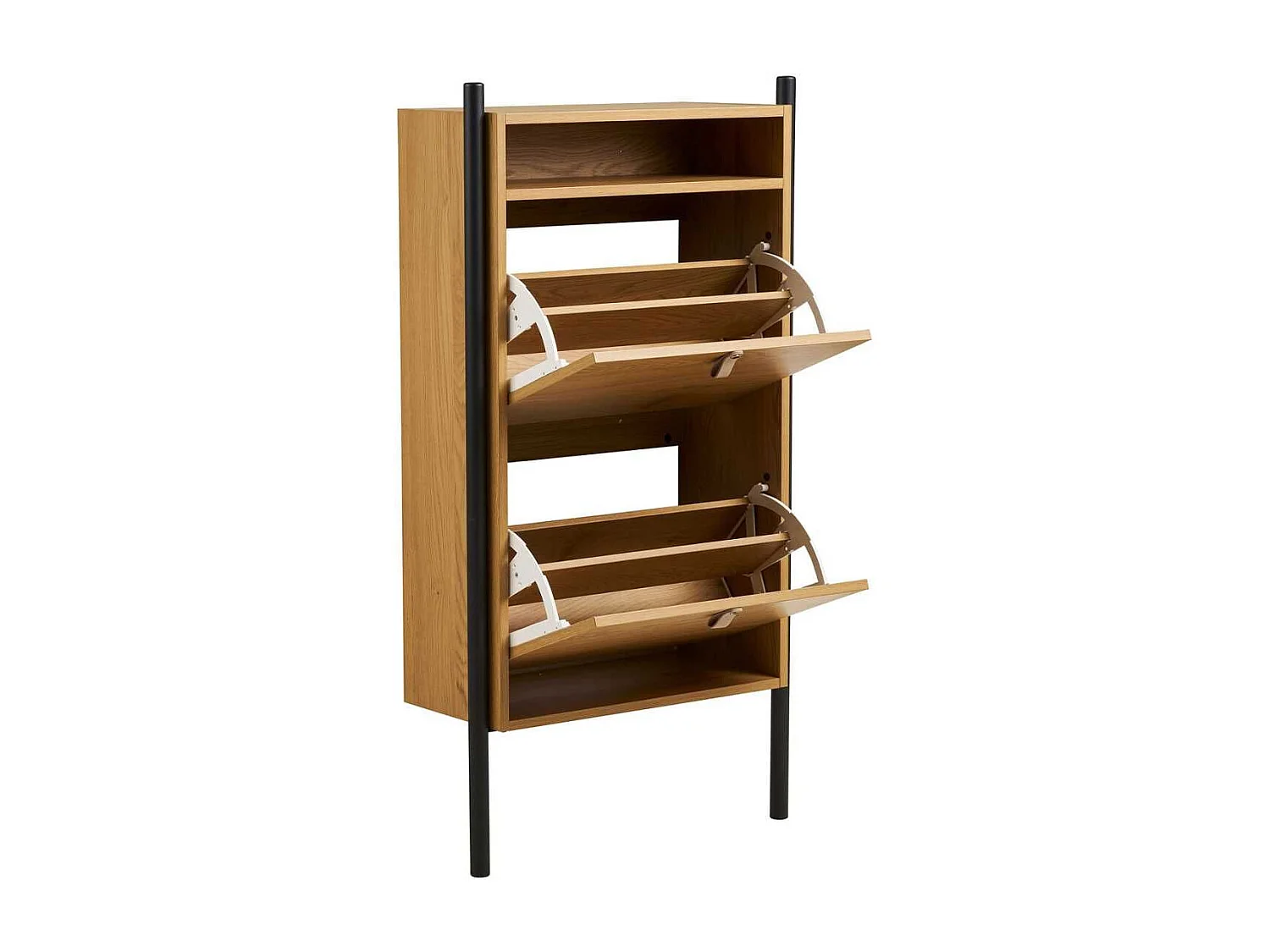 Meuble à chaussures 2 portes basculantes en mélaminé aspect chêne clair - VALTIS