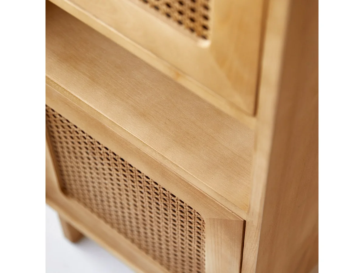 Libreria bassa per bambini in legno massello di olmo e paglia di Vienna Luis